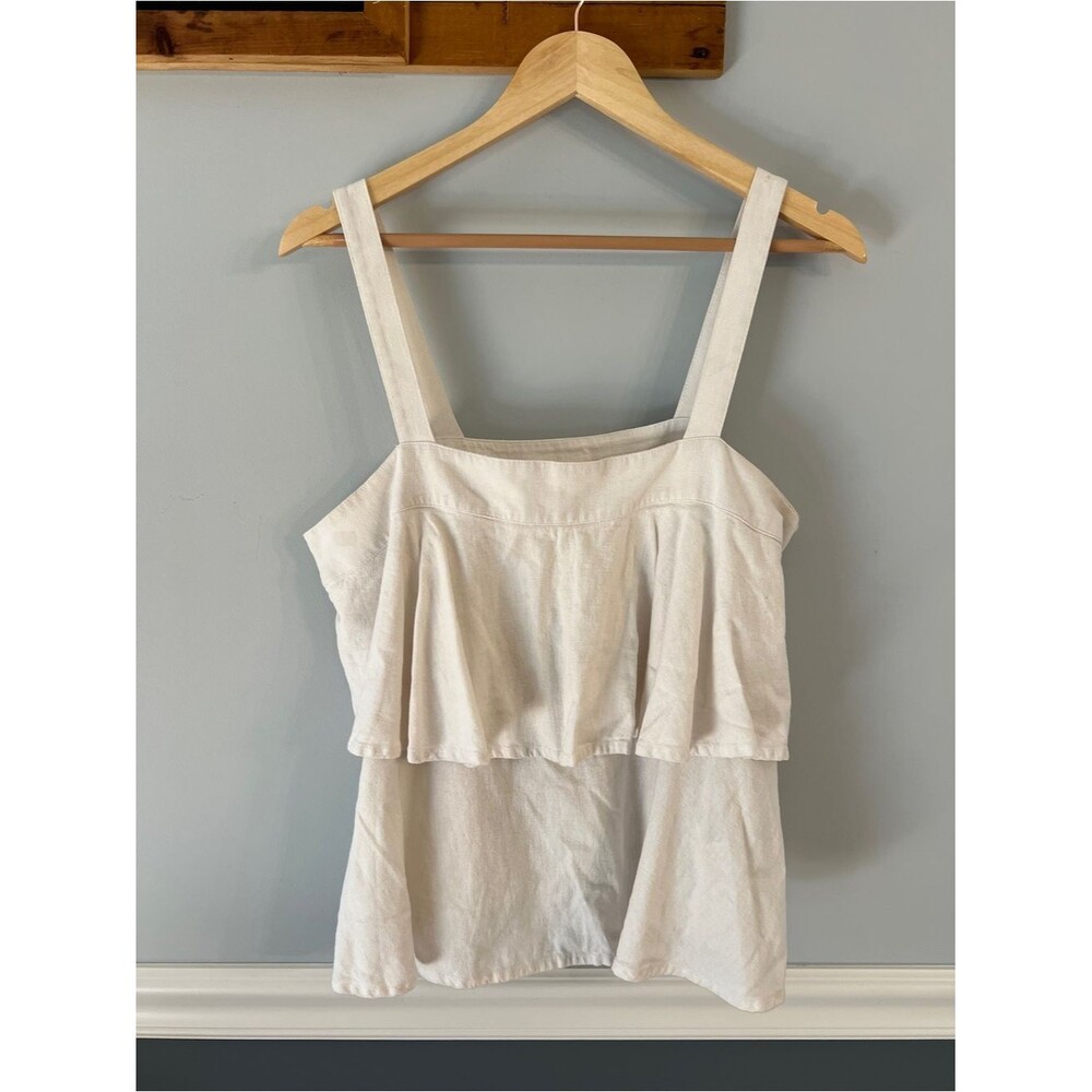 White Linen Blend Ruffle Tank Top Size L